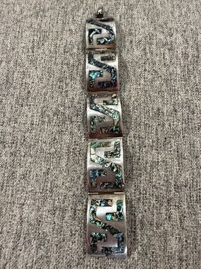 Vintage Taxco sterling silver collectible bracelet. Abalone Inlay Link Bracelet